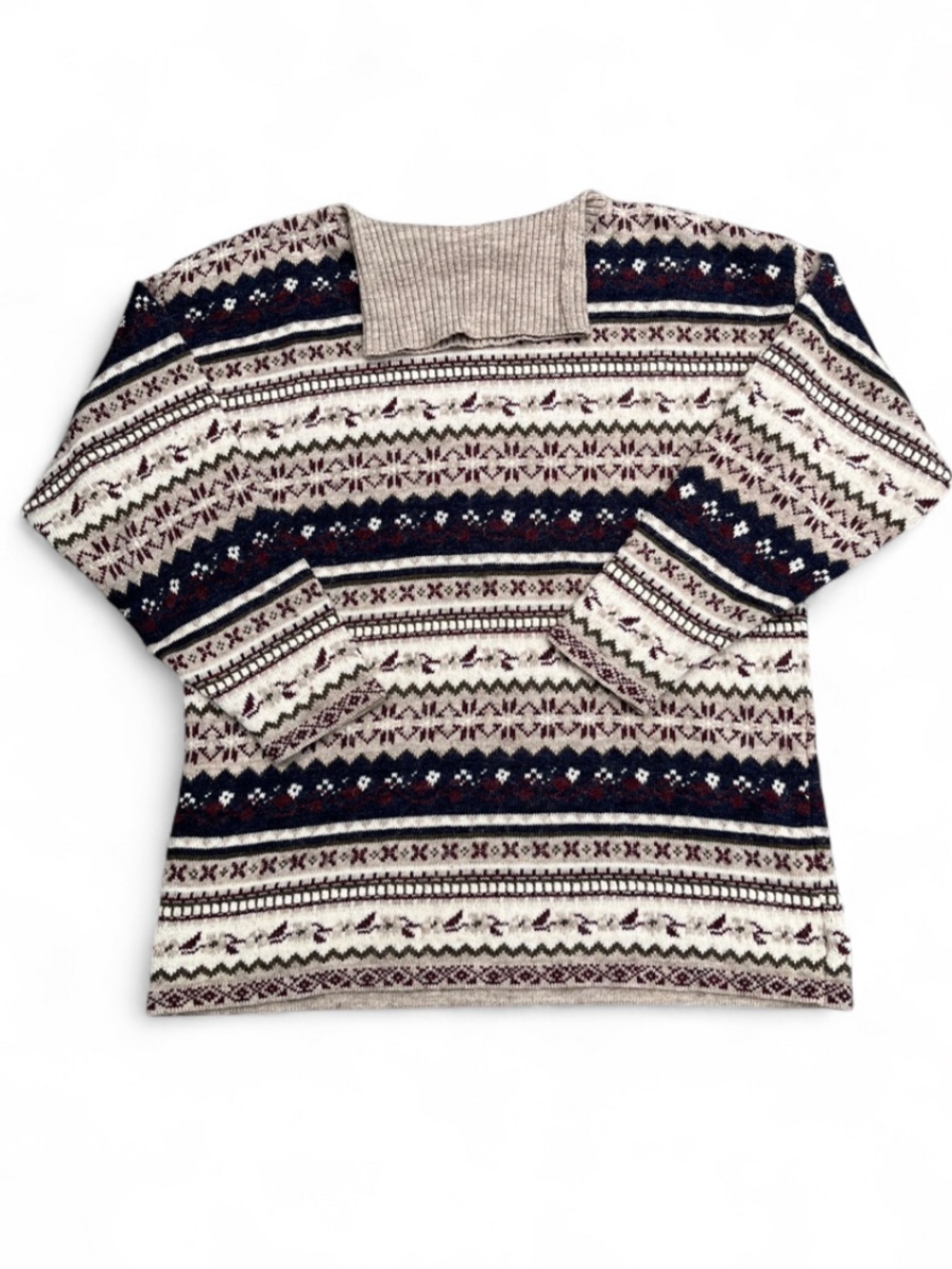 Vintage Simon’s Twik Fair Isle Patterned Crewneck Sweater - Cream/Navy